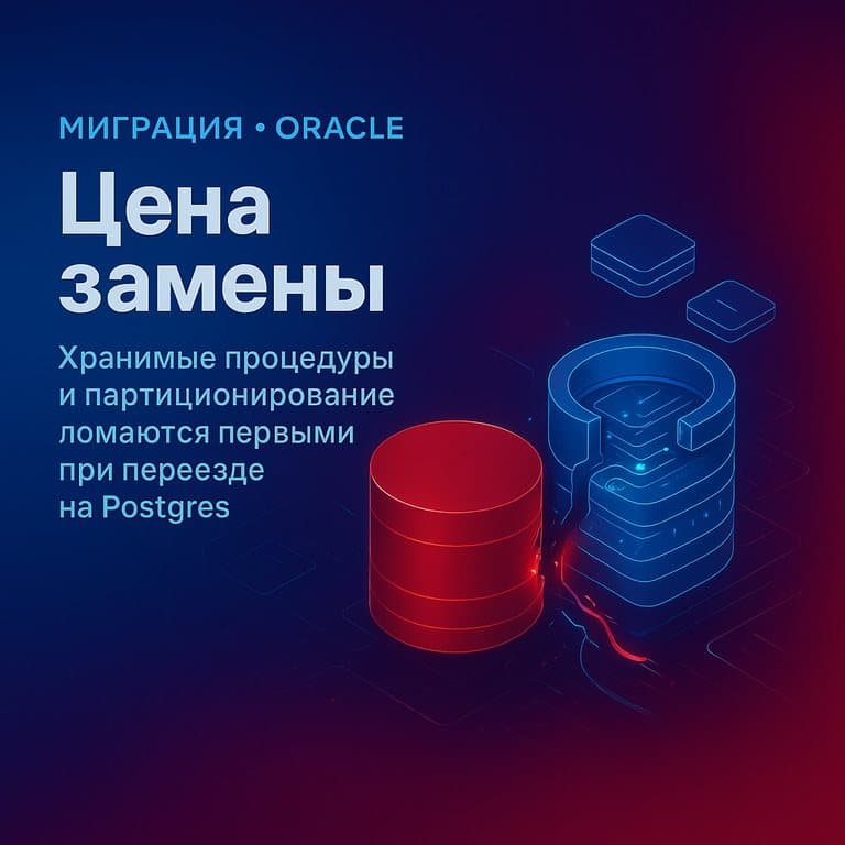 Обложка поста про миграцию с Oracle на Postgres, нарисованная в стиле референса